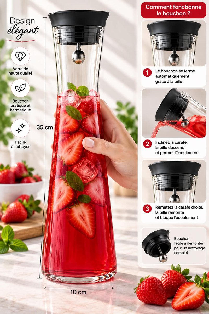 carafe en verre borosilicate 1.2 litre