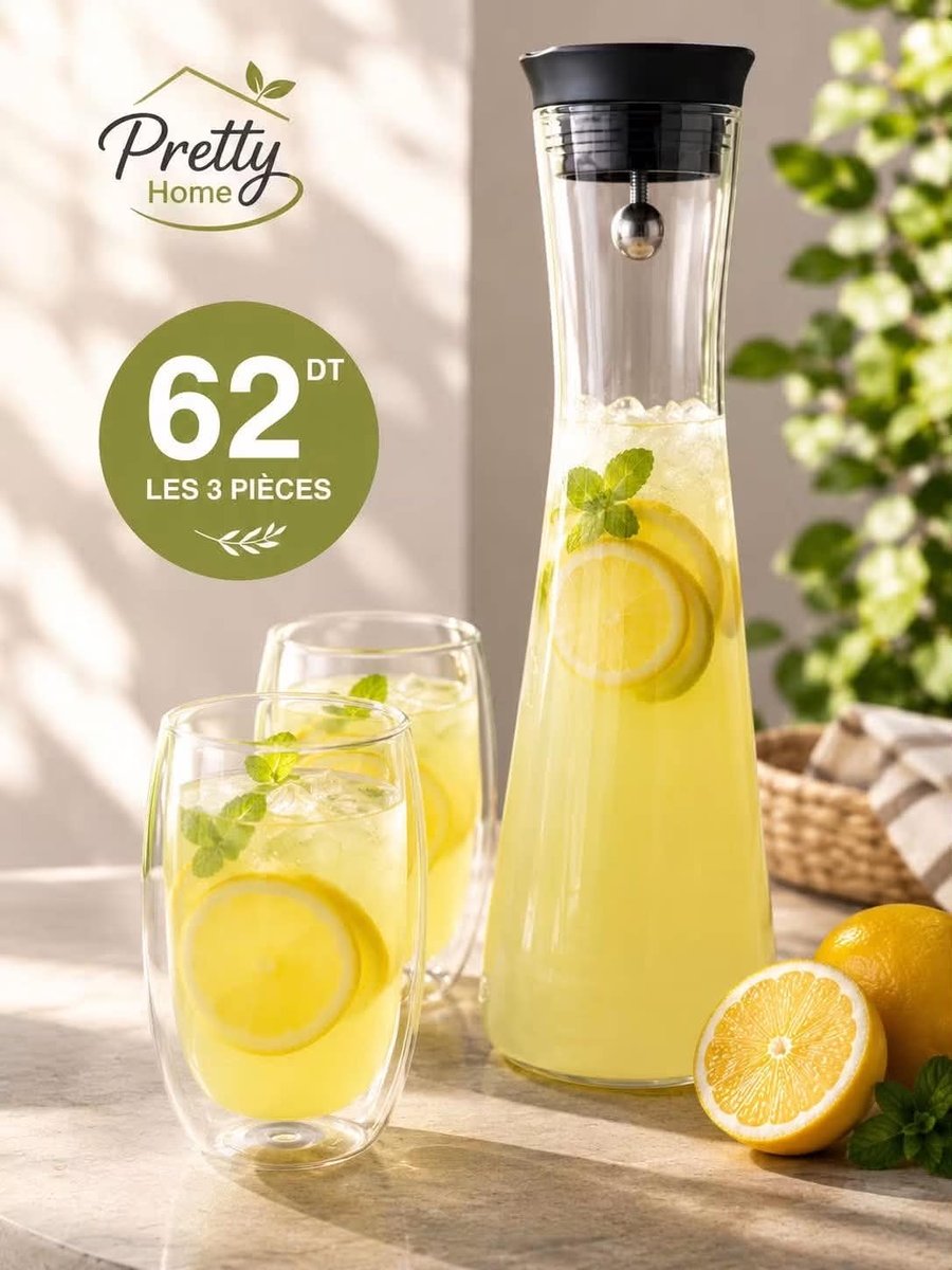 carafe 1200ml+deux verres 300ml